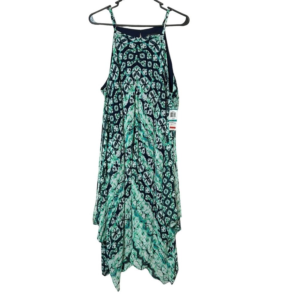 INC International Concepts Green Tie Dye Sleeveless Asymmetrical Flyaway Dress